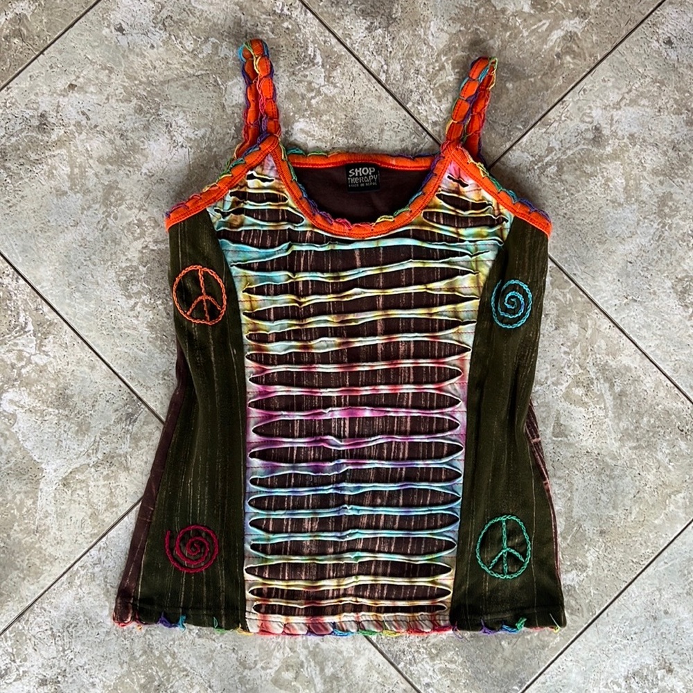 SHOP Hippie Tie-Dye Cutout Tank Top - Multicolor